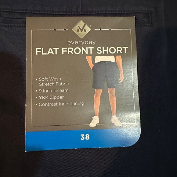 NEW Members Mark Mens Size 38 Navy Blue Everyday Stretch Flat Front Short - Picture 4 of 4